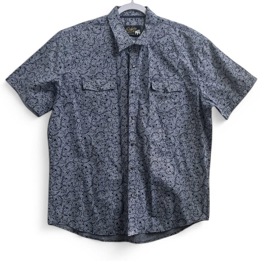Duke's Bark American Sportswear Blue Short Sleeve Pearl Snap Button Down Mens XL